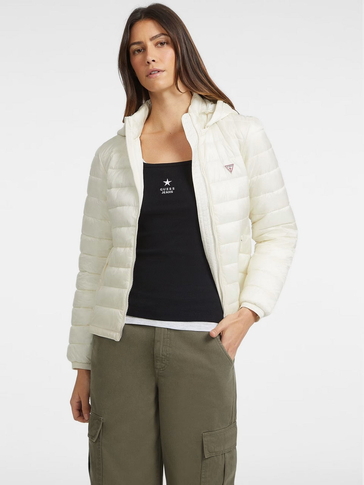 Veste de duvet GUESS pour femme GJ HOODED PUFFER W4YL00 WG922 G053 Beige