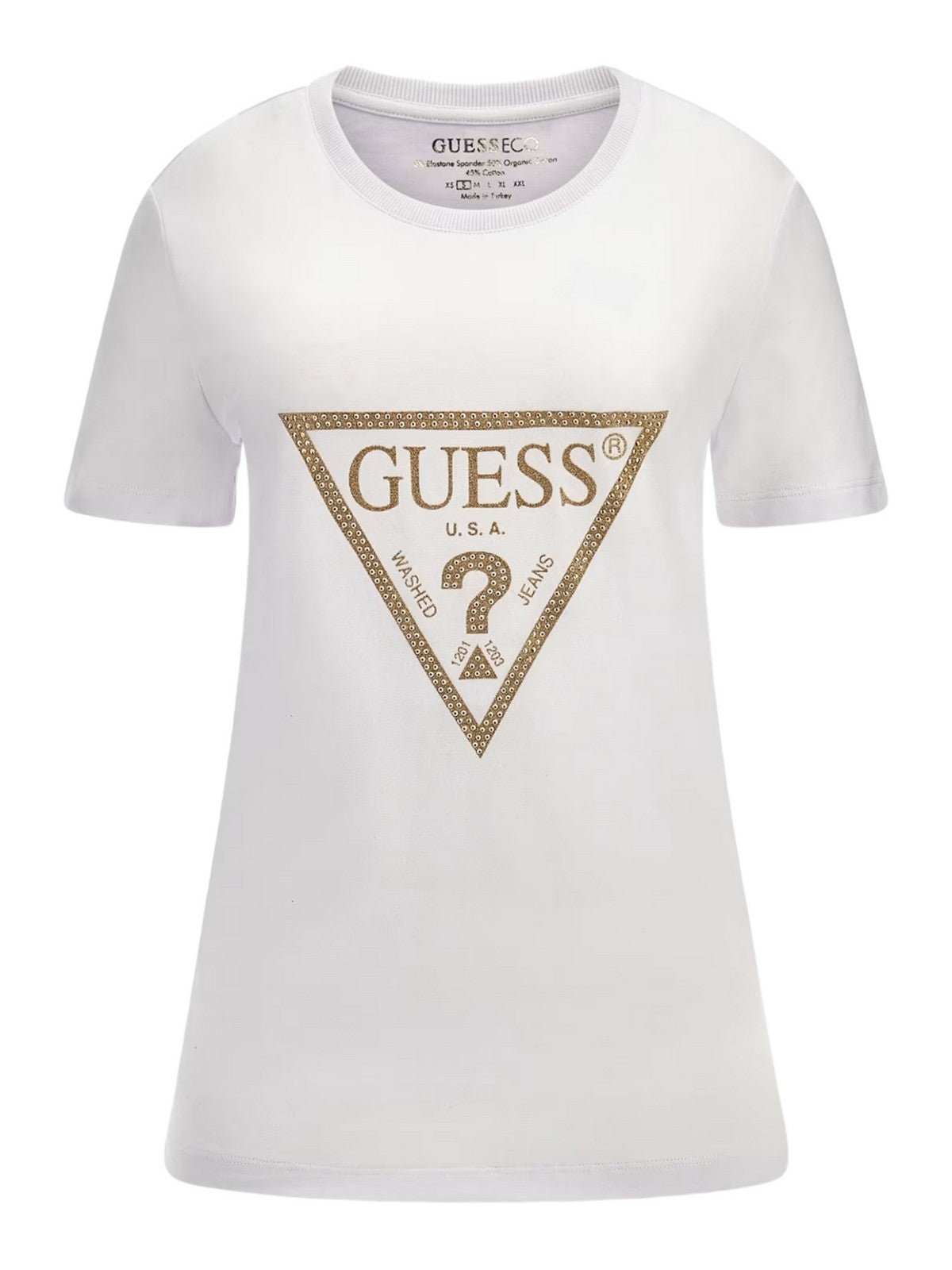 GUESS T-shirt et polo pour femmes Ss Cn Gold Triangle W4RI69 J1314 G011 White