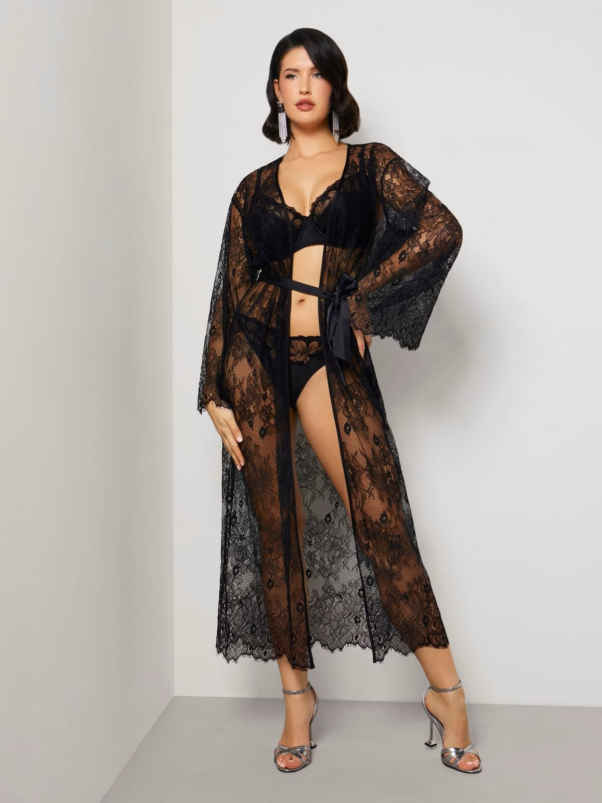 GUESS BEACHWEAR Robe kimono longue pour femme O4GX10 KC9S0 JBLK Noir