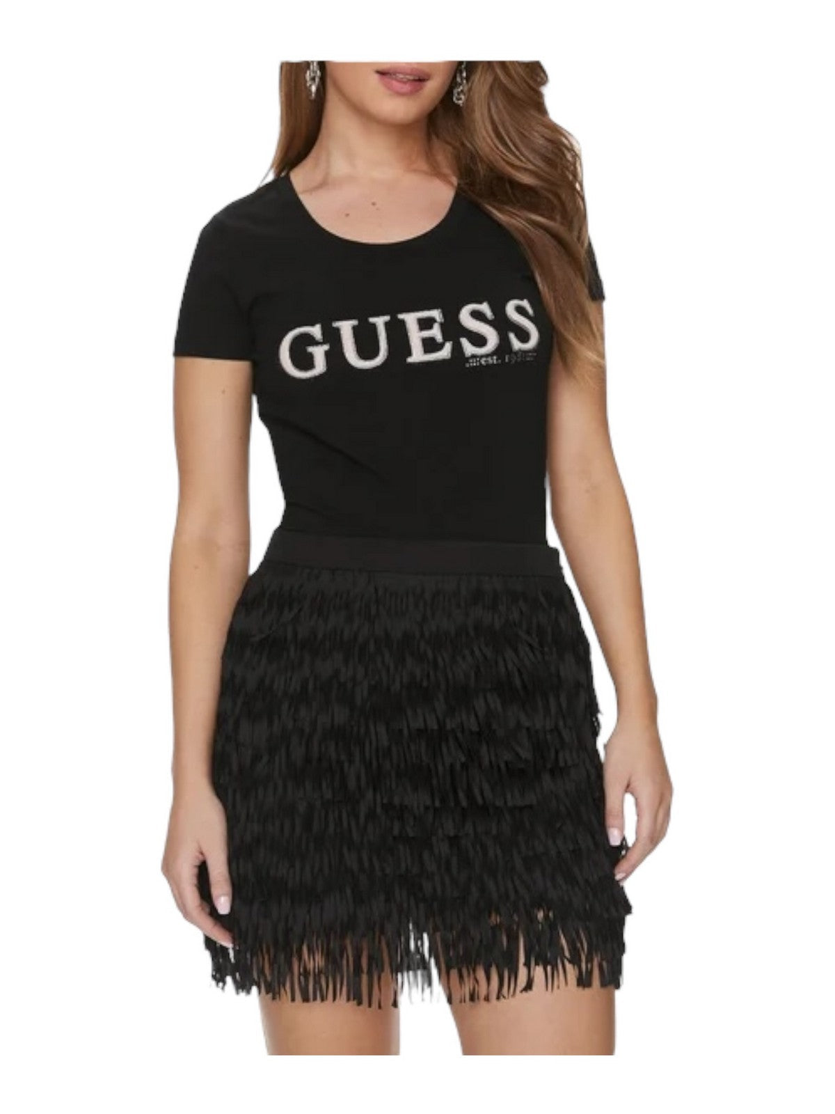 GUESS T-shirt et polo pour femmes Ss Rn Pony Hair Tee W4RI45 J1314 JBLK Black