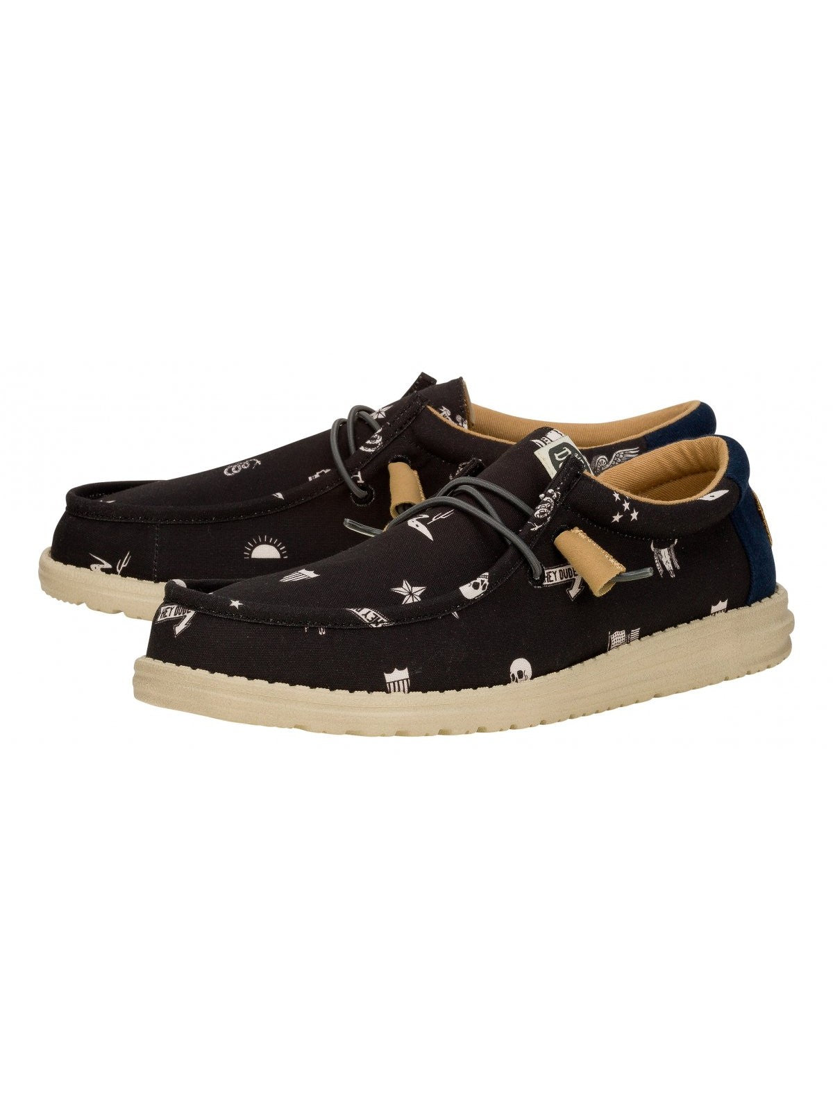 HEY DUDE Mocassin Hommes Wally Stars n Skulls Print HD.41284 001 Noir