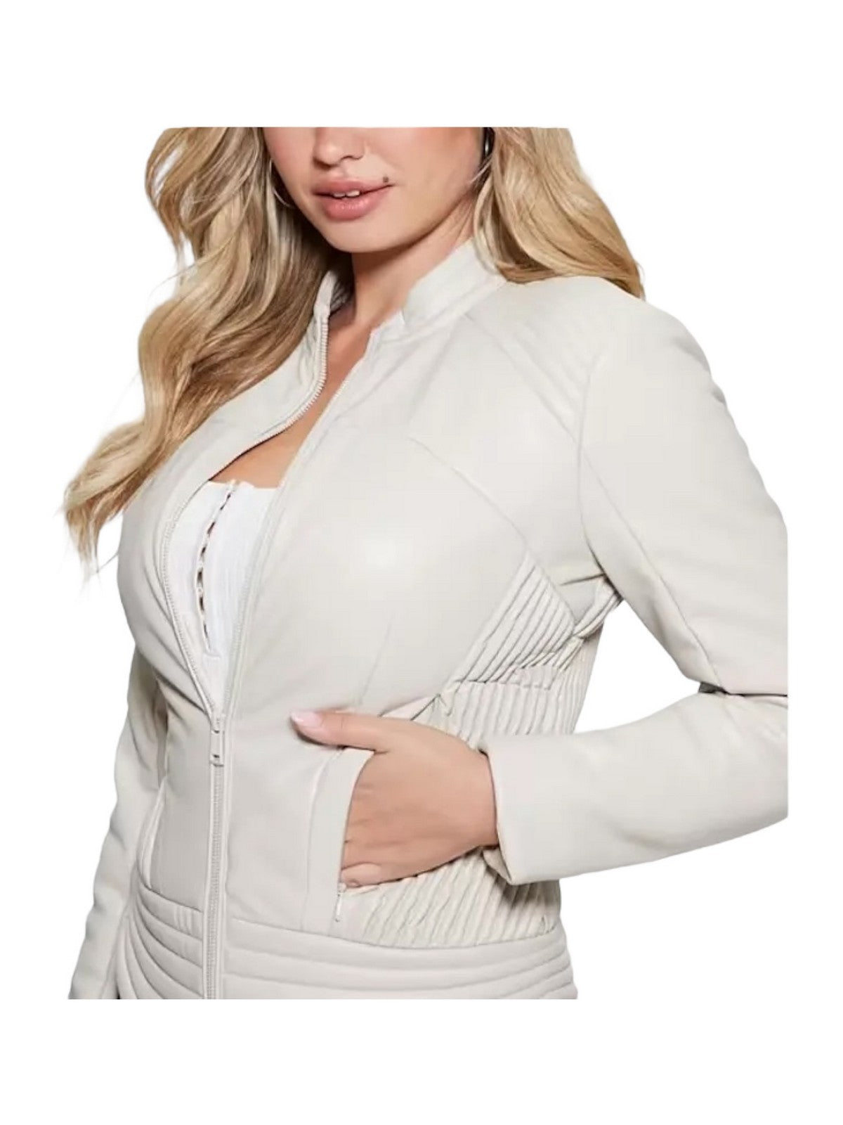 GUESS Veste Lea Corset Pu pour femme W4RL12 WFWT0 G1F7 Blanc