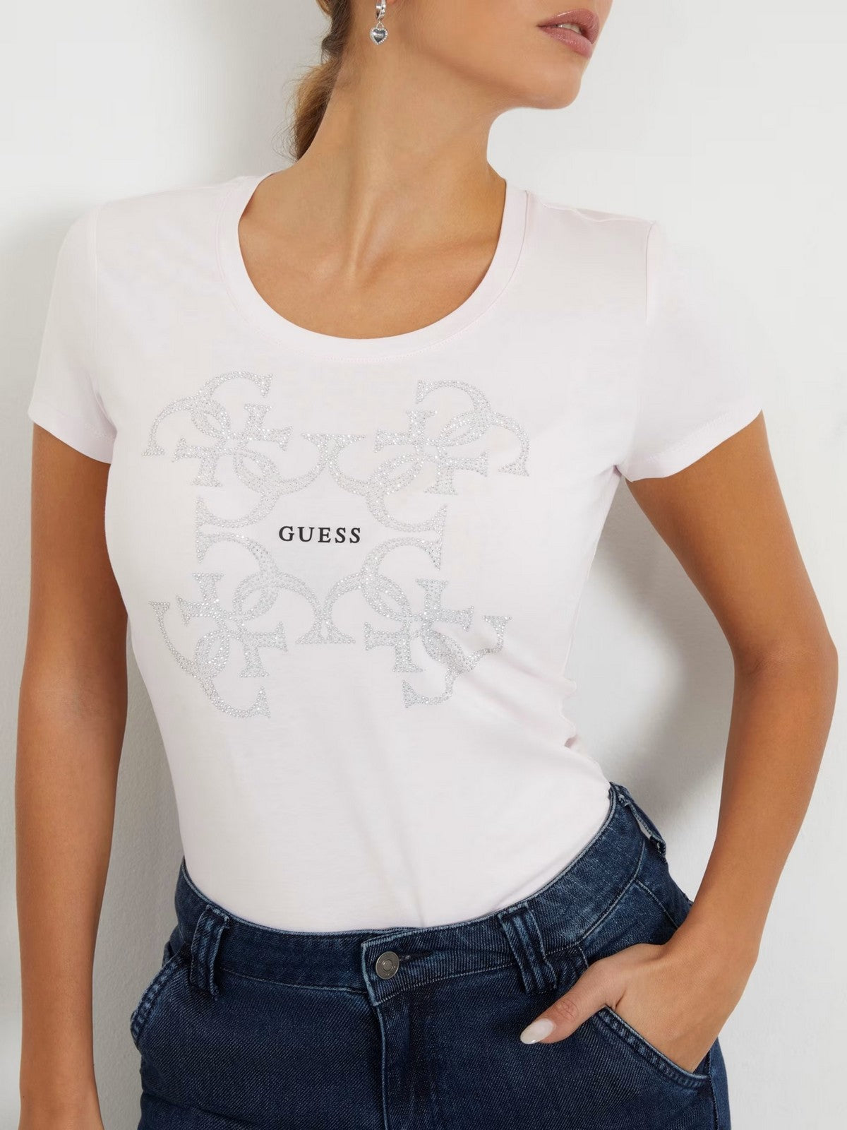 GUESS T-shirt et polo pour femmes Ss Cn 4G Logo Tee W4RI35 J1314 A60W Pink