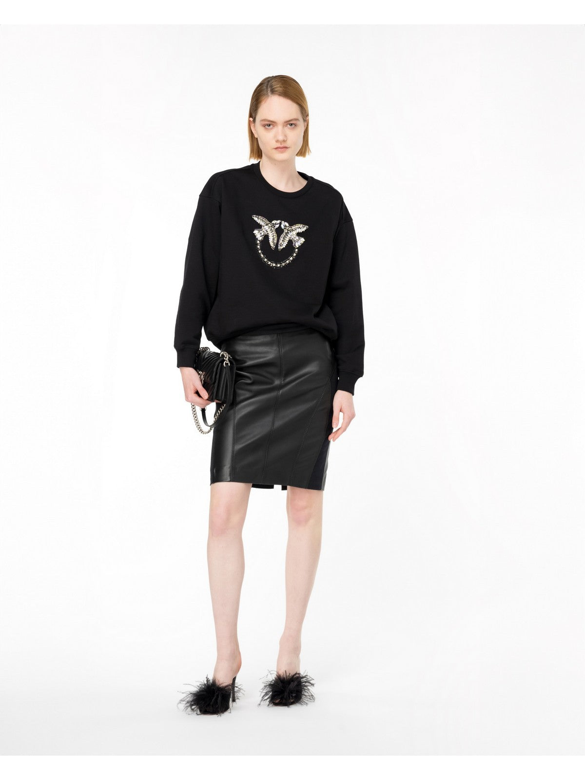 PINKO Femme Sweat-shirt Nelly Logo Birds 100534-A24F Z99 Noir