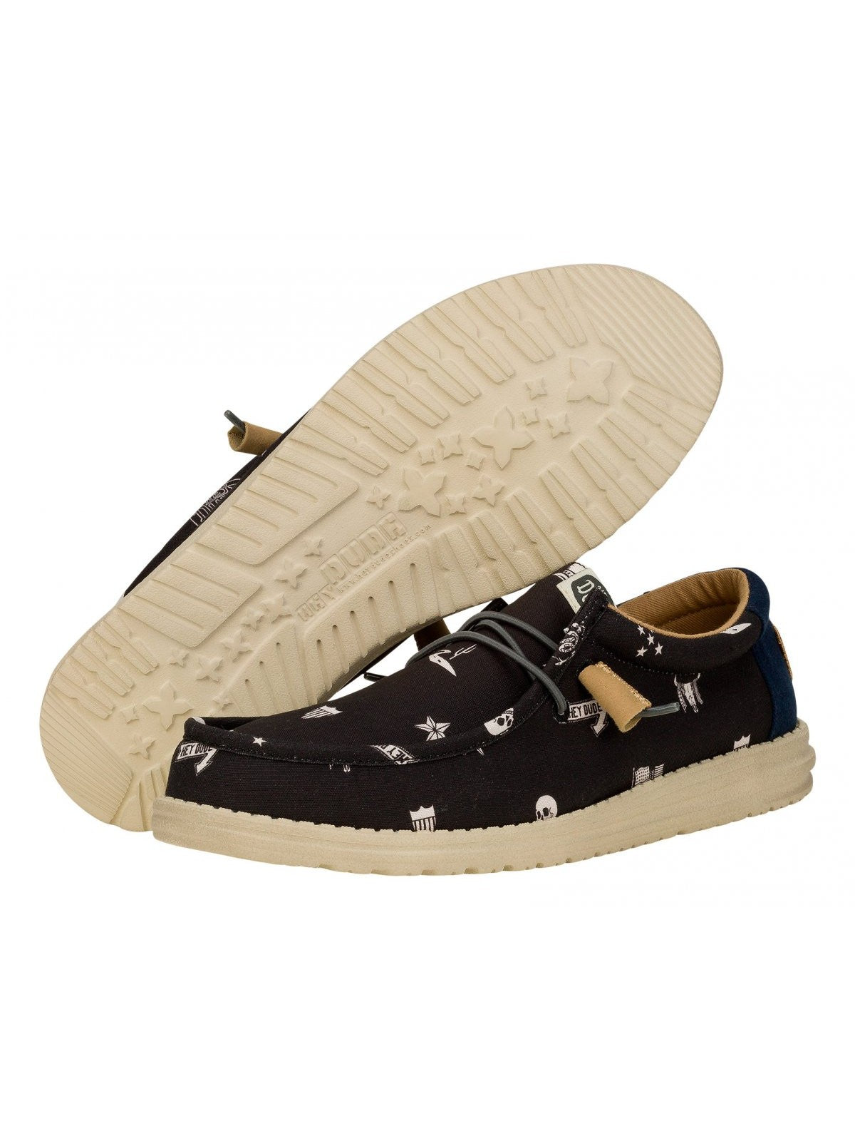 HEY DUDE Mocassin Hommes Wally Stars n Skulls Print HD.41284 001 Noir