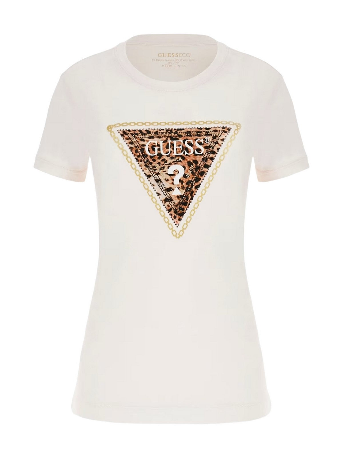 GUESS T-shirt et polo pour femmes SS CN TRIANGLE LEO TEE W4YI40 J1314 G012 White