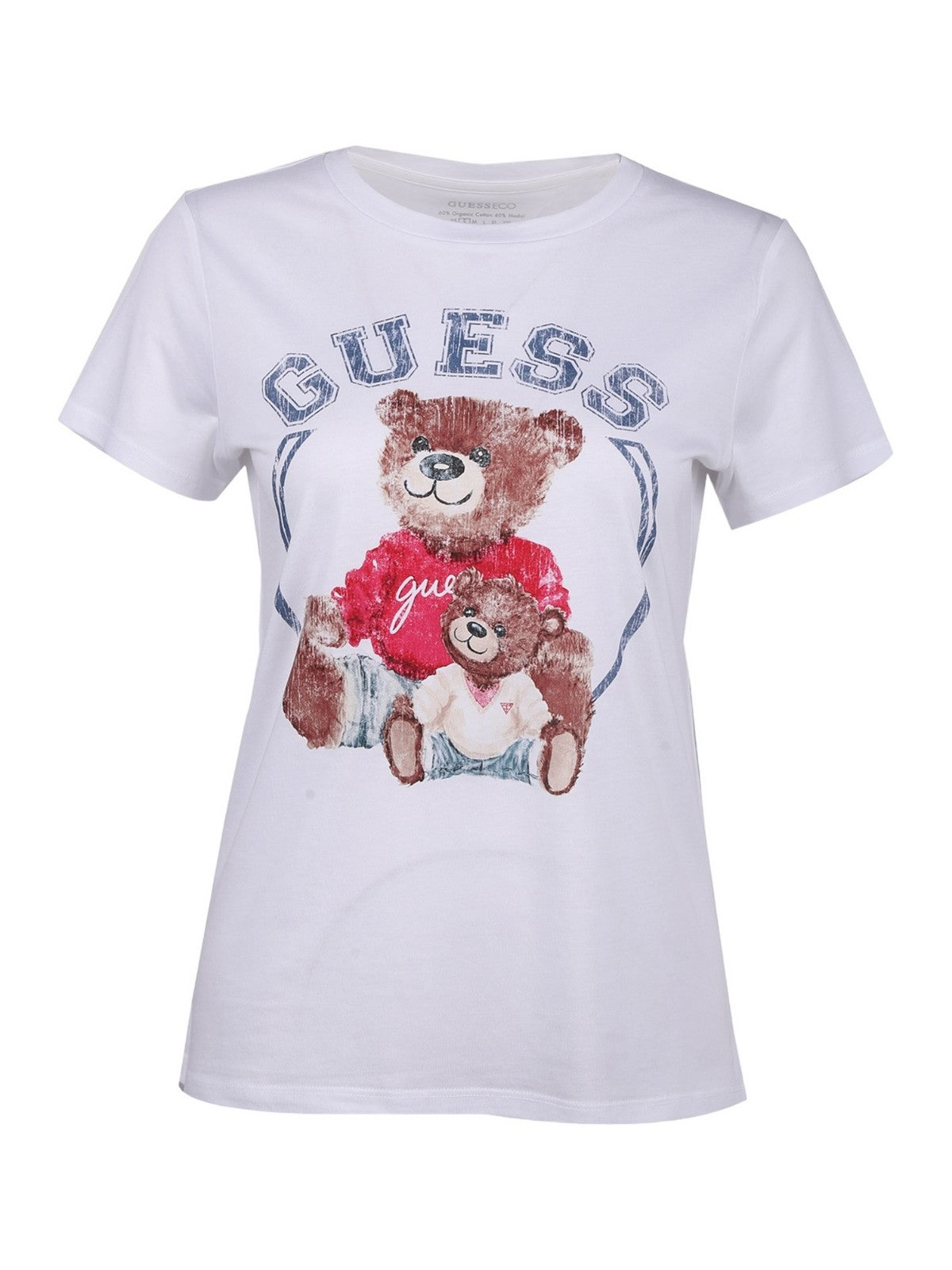 GUESS T-shirt et polo pour femmes Ss Varsity Bear Logo W4RI86 K9SN1 G011 White