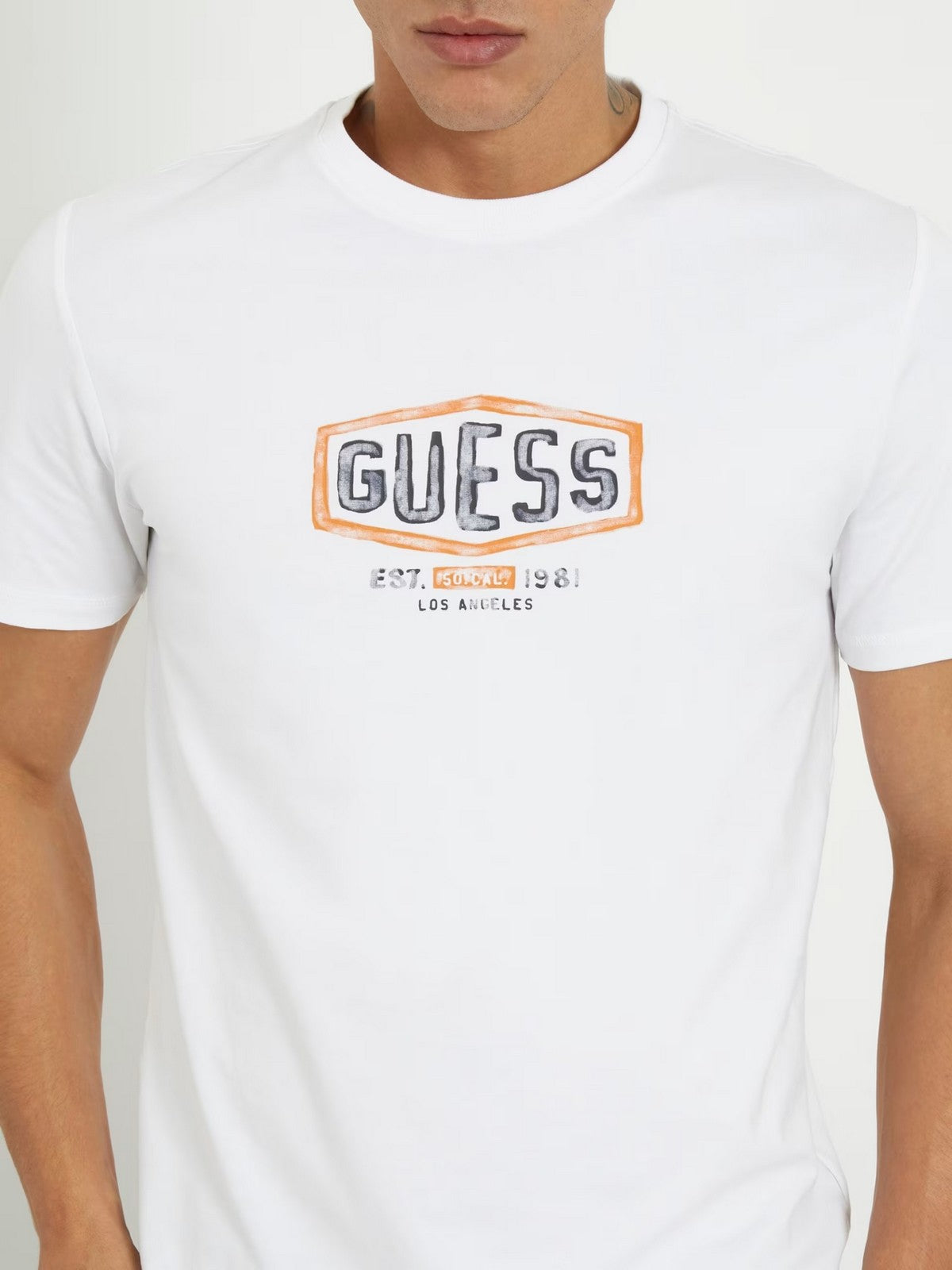 GUESS Hommes SS CN T-Shirt et Polo GUESS BOX CRAC M4RI33 J1314 G011 Blanc