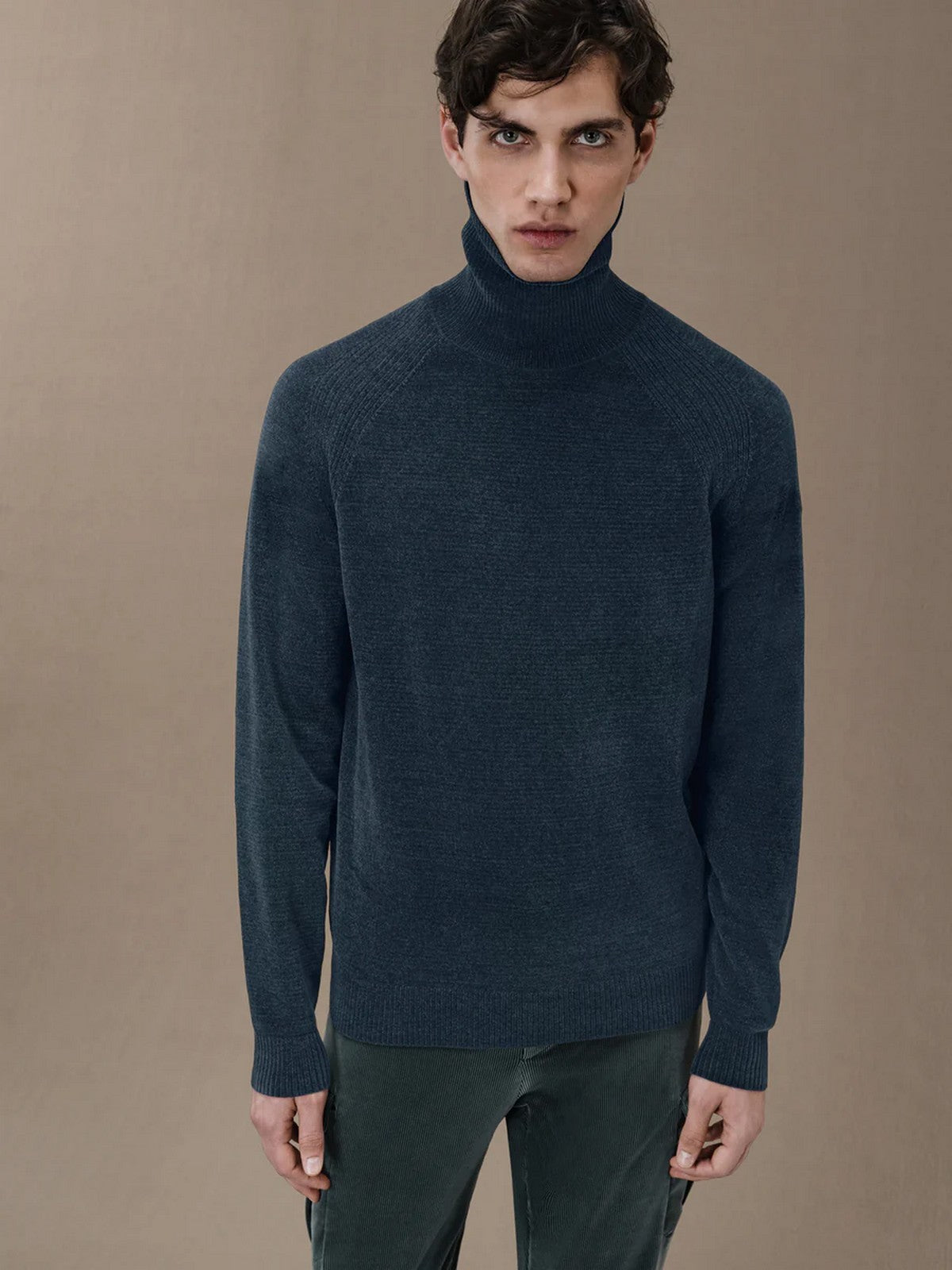 RRD Hommes VELVET TURTLENECK KNIT pull à col roulé W24133 62 Bleu