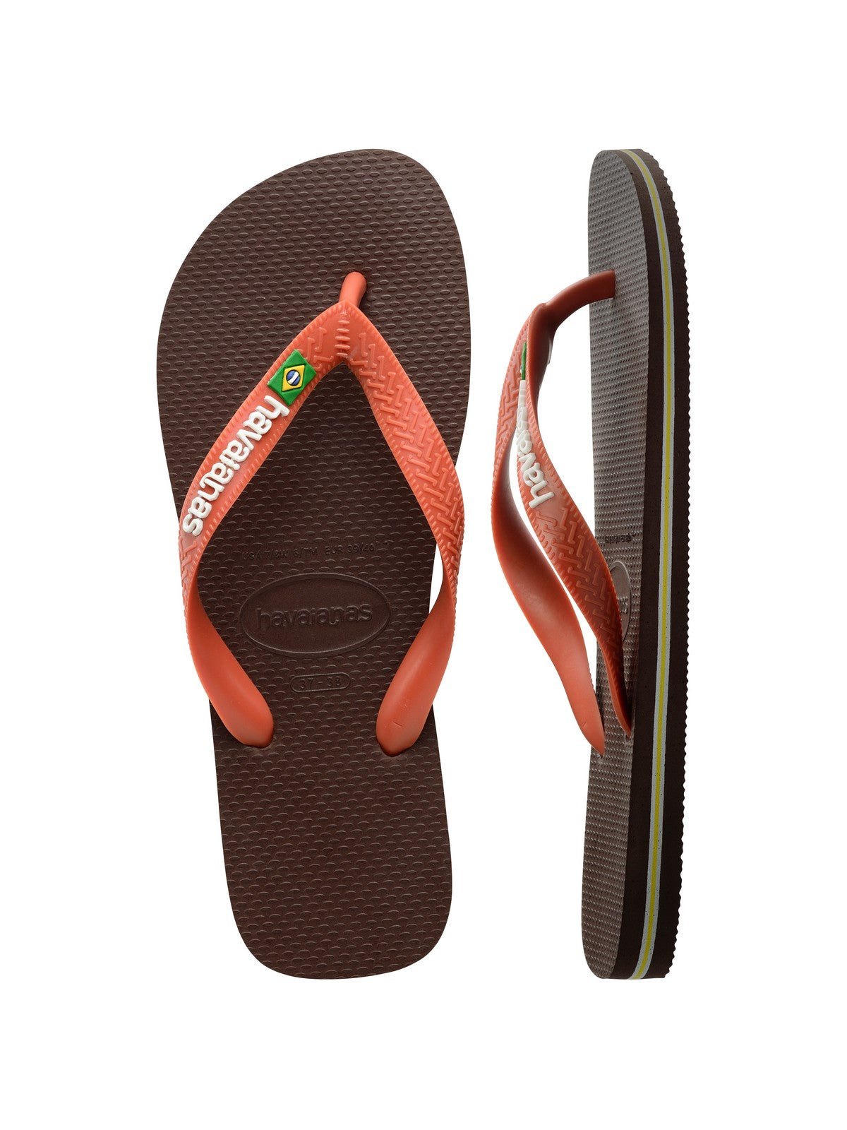 Tongs unisexes adultes HAVAIANAS Hav. Brasil logo 4110850.3059 Marron