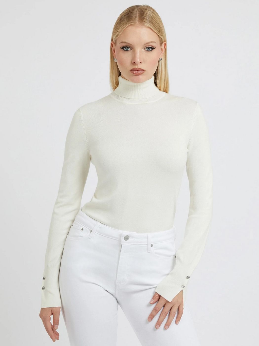 GUESS Pull à col roulé pour femmes W2BR53 Z2V62 G012 Blanc